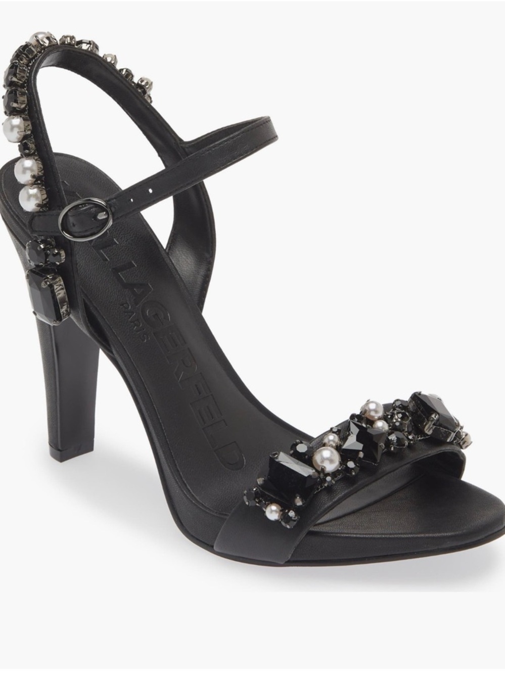 KARL LAGERFELD PARIS Claude Embellished Ankle Strap Sandal